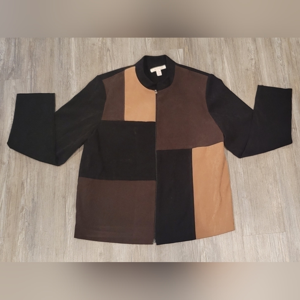 Size 12: Chic JM Collection Color Block Retro Zip-Up Jacket